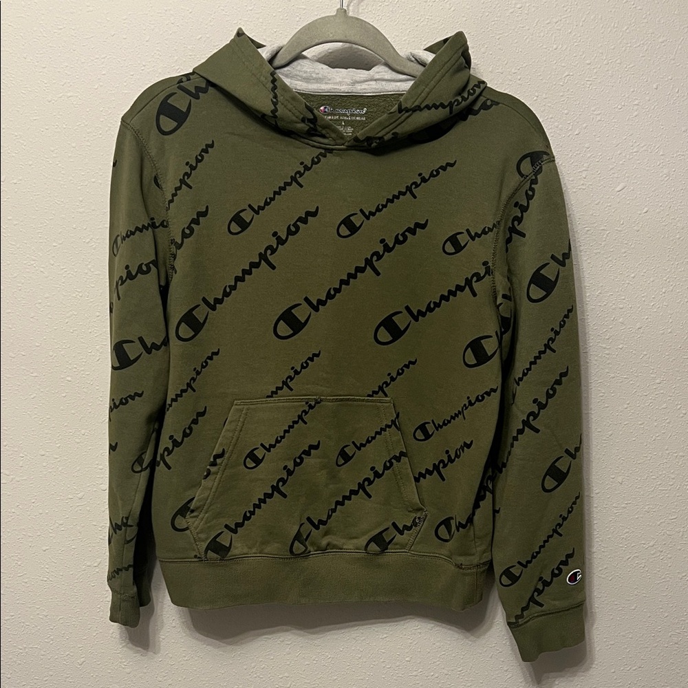 Champion Dark Green Logo Print Hoodie